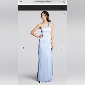 David’s Bridal “Ice Blue” Mesh One-Shoulder Bridesmaid Dress (Floor Length) NWT